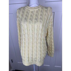 Vintage Benetton Cable Knit Womens Fisherman Sweater Butter Yellow Women's 14